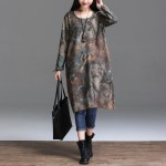Johnature Women Dress Vintage 2018 Spring New Plus Size Women Clothes Loose Korean Fashion Cotton Robe Print Floral Warm Dress