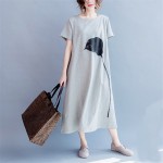 Johnature Women Long Dress Brief Casual Loose 2017 Summer New Fashion Gray Plus Size Women Clothes Cotton Cute Dresses