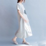 Johnature Women Long Dress Brief Casual Loose 2017 Summer New Fashion Gray Plus Size Women Clothes Cotton Cute Dresses