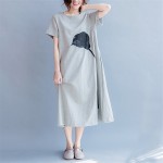 Johnature Women Long Dress Brief Casual Loose 2017 Summer New Fashion Gray Plus Size Women Clothes Cotton Cute Dresses