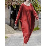 Johnature Women Maxi Dress Knitted Loose Bat Sleeve O-Neck 2018 Autumn New Warm Warm Plus Size Women Clothes Vintage Dress Robes