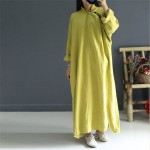 Johnature Women Maxi Dress Vintage Robes 2018 Autumn New Loose Cotton Linen Stand Button 2 Colour Chinese Style Dress Robes