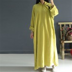 Johnature Women Maxi Dress Vintage Robes 2018 Autumn New Loose Cotton Linen Stand Button 2 Colour Chinese Style Dress Robes