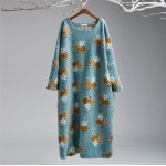 Johnature Women Wool Dress Embroidery Floral Loose 2018 Winter Fashion New Women Clothes Warm Vintage Robe Long Dress