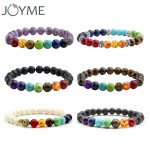Joyme New 7 Chakra Bracelet Men Black Lava Healing Balance Beads Reiki Buddha Prayer Natural Stone Yoga Bracelet For Women