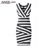 KAIGE NINA Spring Summer Autumn Fashion Dress Deep V-Neck Women Sexy Striped Sleeveless Dress Sheath Pencil Dress 2280
