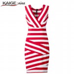 KAIGE NINA Spring Summer Autumn Fashion Dress Deep V-Neck Women Sexy Striped Sleeveless Dress Sheath Pencil Dress 2280