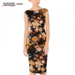 KAIGE NINA Women Sexy Autumn&Winter Print Dress Casual Knee-Length Fashion Dress Backless Slim Plus Size Vintage Vestido 2157
