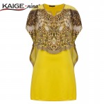 KAIGE .nina New  Summer Style Women Vintage Dress Diamonds Decor Floral Print Casual Loose Chiffon Dresses 815#-1