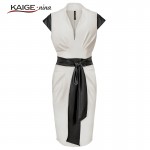 KAIGE .nina New Women Summer Elegant Synthetic Leather Belt  Tunic Tropical Print Business Party Sheath Dress 2299