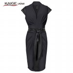 KAIGE .nina New Women Summer Elegant Synthetic Leather Belt  Tunic Tropical Print Business Party Sheath Dress 2299