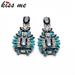 KISS ME Statement Trendy Jewelry Elegant Shiny Resin Stone Blue Plant Stud Earrings Factory Wholesale