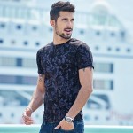 KUEGOU 2017 Summer Mens Casual T Shirts Black Flower Print Brand Clothing For Man's Short Sleeve Slim T-Shirts Male Tops Tee 836