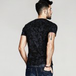 KUEGOU 2017 Summer Mens Casual T Shirts Black Flower Print Brand Clothing For Man's Short Sleeve Slim T-Shirts Male Tops Tee 836