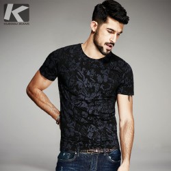 KUEGOU 2017 Summer Mens Casual T Shirts Black Flower Print Brand Clothing For Man's Short Sleeve Slim T-Shirts Male Tops Tee 836