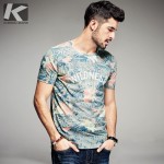 KUEGOU 2017 Summer Mens Fashion T Shirts Letter Flower Print Green Brand Clothing Man's Short Sleeve T-Shirts Plus Size Tee 8284