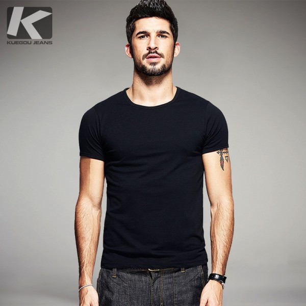 KUEGOU Summer Mens Casual T Shirts 10 Solid Colors Brand Clothing Man's Wear Short Sleeve Slim T-Shirts Tops Tees Plus Size 601