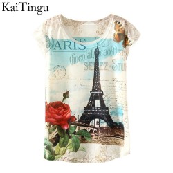 KaiTingu 2017 Brand New Fashion Spring Summer Harajuku Women T Shirt Tops Cute Eiffel Tower Print T-shirt For Women Ladies