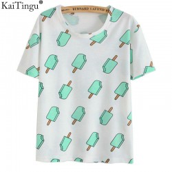 KaiTingu Brand 2017 New Fashion Vintage Summer Style Harajuku T Shirt Women Clothes Tops Emoji Funny Tee Shirts Ice Cream Print