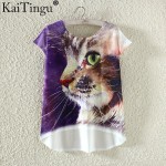 KaiTingu Fashion Summer Kawaii Cute T Shirt Harajuku High Low Style Cat Print T-shirt Short Sleeve T Shirt Women Tops Plus Size