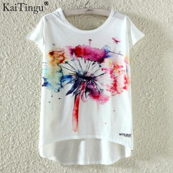 KaiTingu Fashion Summer Kawaii Cute T Shirt Harajuku High Low Style Cat Print T-shirt Short Sleeve T Shirt Women Tops Plus Size
