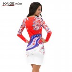 KaigeNina New Fashion Hot Sale Women Flower Natural Simple Printing Cloth O-Neck Mid-Calf Chiffon Dress 1181