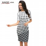 Kaige.Nina New Sale Womens Summer Elegant Tartan O Neck Tunic Wear To Work Business Casual Party Pencil Sheath Dress 2184