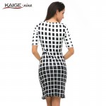Kaige.Nina New Sale Womens Summer Elegant Tartan O Neck Tunic Wear To Work Business Casual Party Pencil Sheath Dress 2184