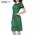Kaige.Nina New Women's Fashion Short-sleeved Grid Style Without Decoration Round Collar Straight Knee Summer Dress 9109