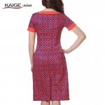 Kaige.Nina New Women's Fashion Short-sleeved Grid Style Without Decoration Round Collar Straight Knee Summer Dress 9109