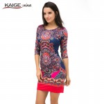 Kaige.Nina New Women's Vestidos Fashion Printing Style 5 Minutes Of Sleeve O-Neck No Decoration Sheath Mini autumn dress 1618