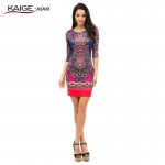 Kaige.Nina New Women's Vestidos Fashion Printing Style 5 Minutes Of Sleeve O-Neck No Decoration Sheath Mini autumn dress 1618