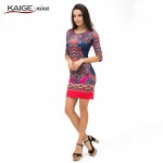 Kaige.Nina New Women's Vestidos Fashion Printing Style 5 Minutes Of Sleeve O-Neck No Decoration Sheath Mini autumn dress 1618