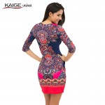 Kaige.Nina New Women's Vestidos Fashion Printing Style 5 Minutes Of Sleeve O-Neck No Decoration Sheath Mini autumn dress 1618