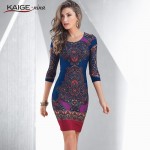 Kaige.Nina New Women's Vestidos Fashion Printing Style 5 Minutes Of Sleeve O-Neck No Decoration Sheath Mini autumn dress 1618