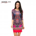 Kaige.Nina New Women's Vestidos Fashion Printing Style 5 Minutes Of Sleeve O-Neck No Decoration Sheath Mini autumn dress 1618