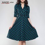 Kaige.Nina Summer Women Dot Polka Dresses Half Black Retro Casual Party Robe Rockabilly 50s Vintage Vestidos Plus Size 2205