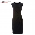 Kaige.Nina Women's Fashion Leisure Pure Color Sleeveless Applique Adornment Straight Round Collar Knee-length Summer Dress 1237