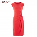 Kaige.Nina Women's Fashion Leisure Pure Color Sleeveless Applique Adornment Straight Round Collar Knee-length Summer Dress 1237