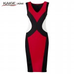 Kaigenina fashionable woman elegant sleeveless office business casual  Sheath Solid elastic dress 2286