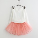 Keelorn Girls Dresses 2017 New Autumn Letter Long Sleeve T-shirt+pink Elegant Princess Dress Kids Clothes Girls Clothing Sets