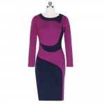 Kenancy Clearance 3XL Plus Size 2 Colors Hit Color Stitching Office Dress Women Long Sleeve Knee-Length Pencil Bodycon Vestidos