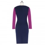 Kenancy Clearance 3XL Plus Size 2 Colors Hit Color Stitching Office Dress Women Long Sleeve Knee-Length Pencil Bodycon Vestidos