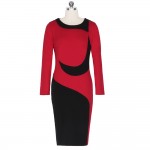 Kenancy Clearance 3XL Plus Size 2 Colors Hit Color Stitching Office Dress Women Long Sleeve Knee-Length Pencil Bodycon Vestidos
