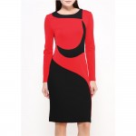 Kenancy Clearance 3XL Plus Size 2 Colors Hit Color Stitching Office Dress Women Long Sleeve Knee-Length Pencil Bodycon Vestidos
