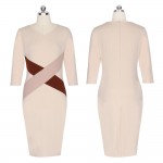 Kenancy Fashion Simple Women Autumn Dress Hit Color Stitching Three Quarter Sleeve V-neck Knee-Length Bodycon Vestidos