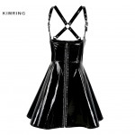 Kimring Women Fashion Suspender Dresses Sexy Black PVC Underbust Dress Club Wear Costumes Clothing Party Dresses with Zip front
