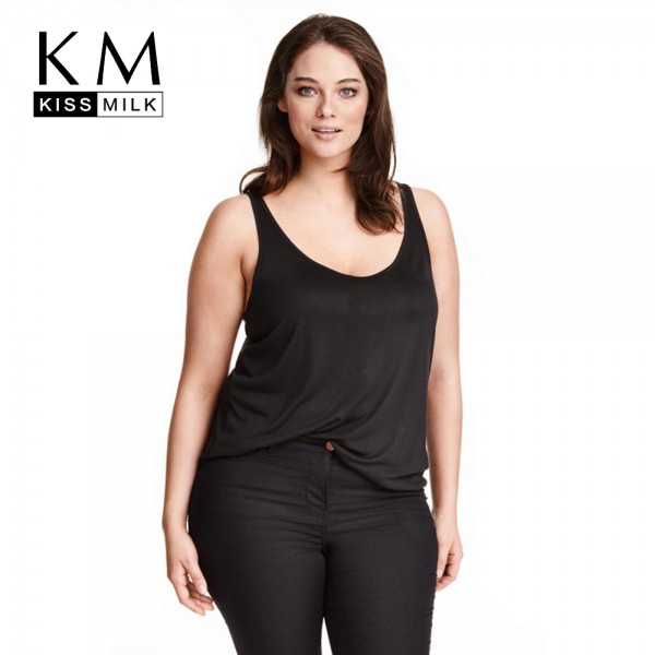 Kissmilk Plus Size New Fashion Women Clothing Basic Loose Tops Solid Casual Tank Brief O-Neck Big Size Tank 4XL 5XL 6XL 7XL