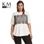 Kissmilk Plus Size Women Clothing Casual Solid Lace T-shirt Patchwork Short Sleeve Tops Tees O-Neck Loose Big Size T-shirt 6XL