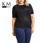 Kissmilk Women Plus Size Big Size 3XL 4XL 5XL 6XL Casual Slim Club Tees Fashion Sexy Sheer Short Sleeve Striped Basic T-shirt